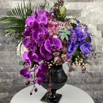 Siyah Vazoda Mor Orkide Aranjman