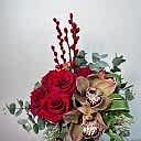 Bordo Vazoda Kırmızı Gül Cymbidium Aranjman