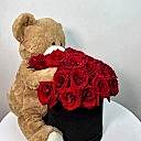 Peluş Ayıcıklı Kırmızı Güller Siyah Kutuda
