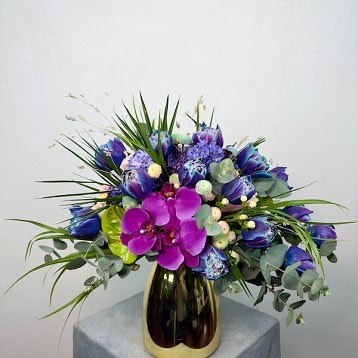 Gold Vazoda Kozmik Lale Fuşya Phalaenopsis