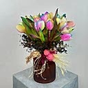 Kahve Cam Vazo Rainbow Laleler