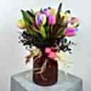 Kahve Cam Vazo Rainbow Laleler