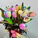 Kahve Cam Vazo Rainbow Laleler