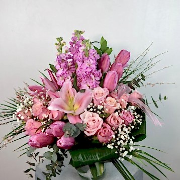 Pembe Lale Gül Vazo Aranjman