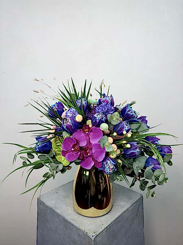 Gold Vazoda Kozmik Lale Fuşya Phalaenopsis