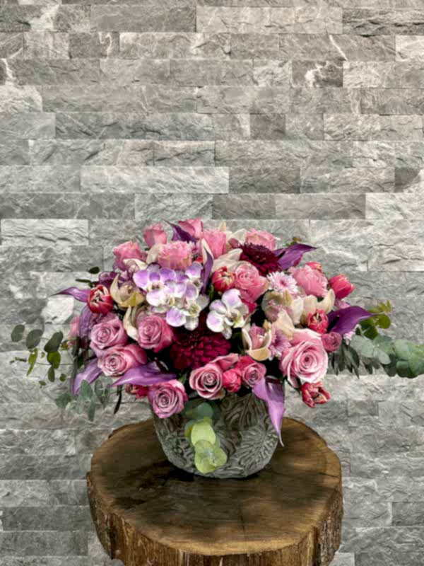 Taş Vazoda Lila Pembe Deluxe Aranjman