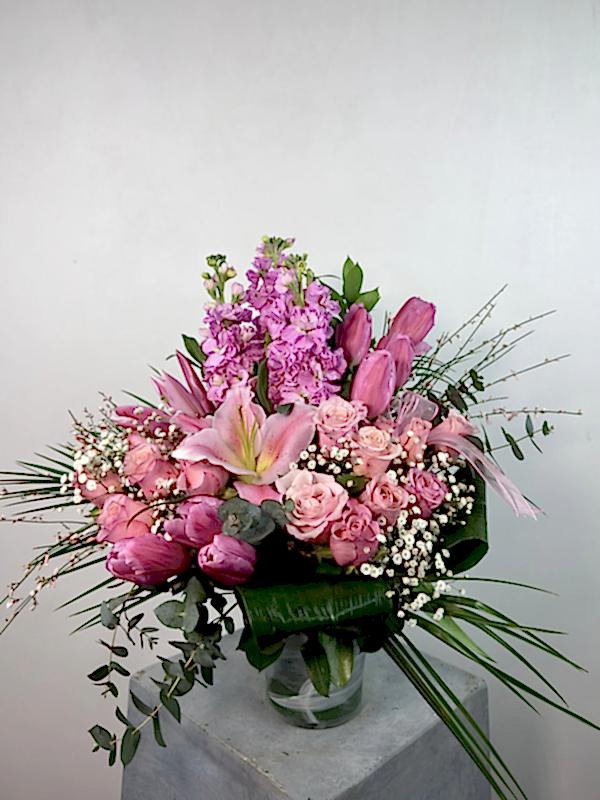 Pembe Lale Gül Vazo Aranjman