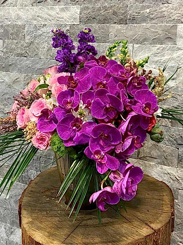 Cam Vazoda Pembe Güller ve Orkide Aranjman